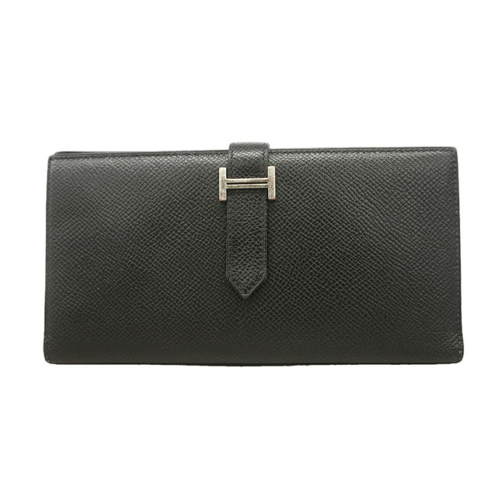 Hermes Bearn Soufflet Long Wallet, Veau Epsom Leather, Black, U Stamp, Men's/...